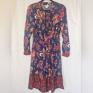 Liz Claiborne Leaf Feather Print Long Sleeve Dress Size Medium